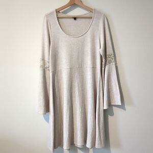 Torrid Hacci Beige Lace Inset A-Line Long Sleeve Knit Skater Dress Size 1